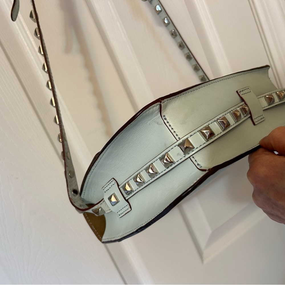 Rebecca Minkoff Pale Mint Leather Crossbody Bag with Studded Strap Top Handle - Picture 9 of 13